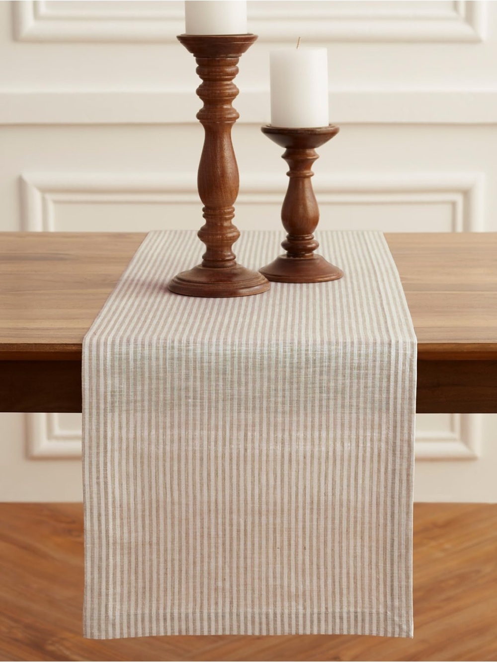 Solino Home Linen Table Runner, Striped 14x120 – Neutral Decor